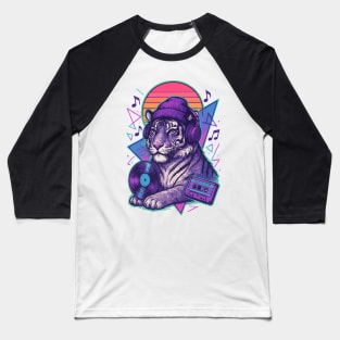 Tiger With Headphones Retro Music Vaporwave Baseball T-Shirt